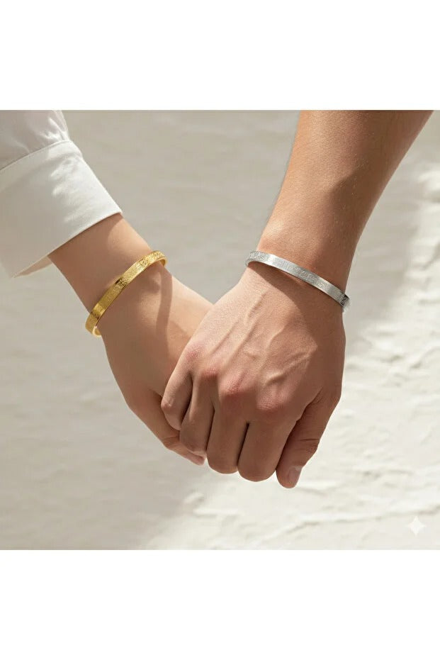 Ayetel Kürsi Detaylı Çift Çelik Bileklik Seti