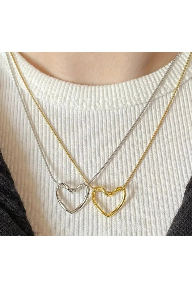 Gold & Gümüş Kalp Detaylı İkili Kolye