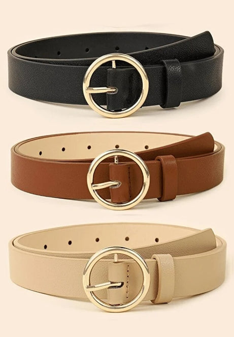 Yuvarlak Tokalı İnce Kadın Kemer – Günlük & Şık 3lü