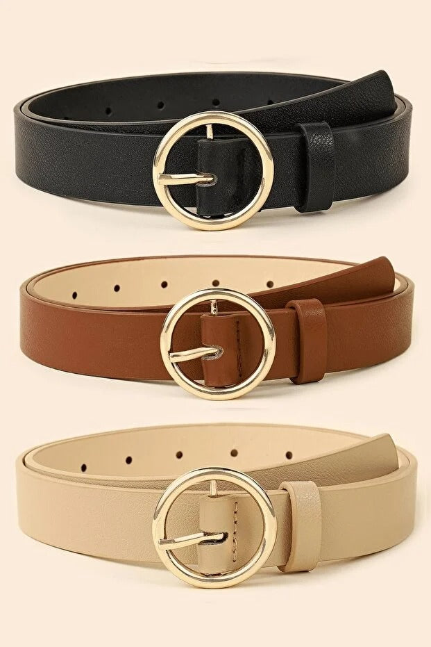 Yuvarlak Tokalı İnce Kadın Kemer – Günlük & Şık 3lü