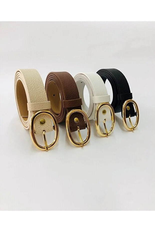 Yuvarlak Tokalı Klasik Kadın Kemer – Zamansız Stil 4lü